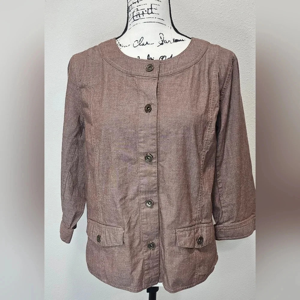 Denim & Co Women's Business Casual Blazer Jacket Top Brown/Salmon Size Medium